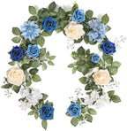 5FT Dusty Blue Artificial Rose Garland for Wedding Arch Table Decor in 1 in Dusty Blue & White