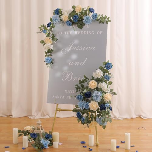 5FT Dusty Blue Artificial Rose Garland for Wedding Arch Table Decor in 1 in Dusty Blue & White, alternate view 2