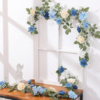5FT Dusty Blue Artificial Rose Garland for Wedding Arch Table Decor in 1 in Dusty Blue & White, alternate view 5
