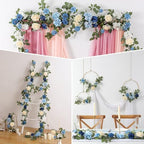 5FT Dusty Blue Artificial Rose Garland for Wedding Arch Table Decor in 1 in Dusty Blue & White, alternate view 6