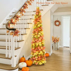 5FT Fall Pop Up Tree with 100 LED Lights and Timer, Maple Leaf Tinsel Tree, alternate view 2