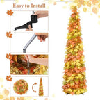 5FT Fall Pop Up Tree with 100 LED Lights and Timer, Maple Leaf Tinsel Tree, alternate view 3