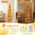 5FT Fall Pop Up Tree with 100 LED Lights and Timer, Maple Leaf Tinsel Tree, alternate view 4