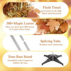 5FT Fall Pop Up Tree with 100 LED Lights, Brown Maple Leaf Tinsel Tree, alternate view 6