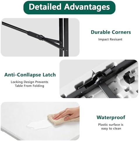 5FT Folding Table, Fold-in-Half Utility Tables with Handle, alternate view 6