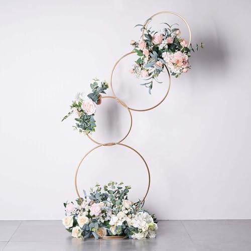 5ft Gold Hoop Pillar Flower Stand, Tall Metal Wedding Arch for Aisle Markers, Stage Backdrops and Modern Floral