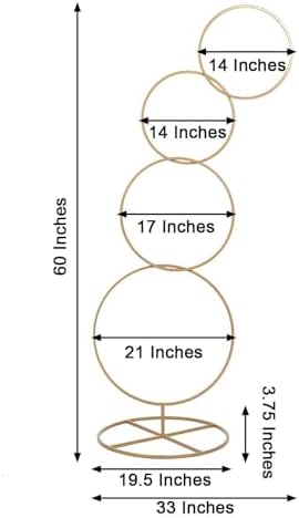 5ft Gold Hoop Pillar Flower Stand, Tall Metal Wedding Arch for Aisle Markers, Stage Backdrops and Modern Floral, alternate