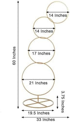 5ft Gold Hoop Pillar Flower Stand, Tall Metal Wedding Arch for Aisle Markers, Stage Backdrops and Modern Floral, alternate