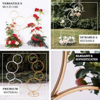 5ft Gold Hoop Pillar Flower Stand, Tall Metal Wedding Arch for Aisle Markers, Stage Backdrops and Modern Floral, alternate