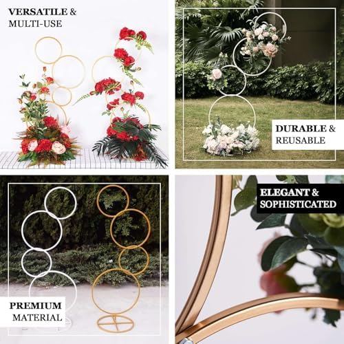 5ft Gold Hoop Pillar Flower Stand, Tall Metal Wedding Arch for Aisle Markers, Stage Backdrops and Modern Floral, alternate