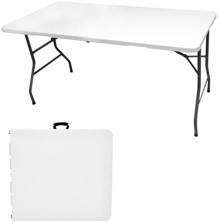 5FT Plastic Folding Table, Adjustable Height, White in White