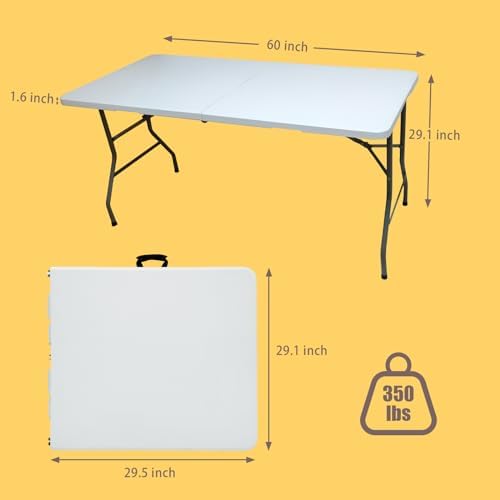 5FT Plastic Folding Table, Adjustable Height, White in White, alternate view 3