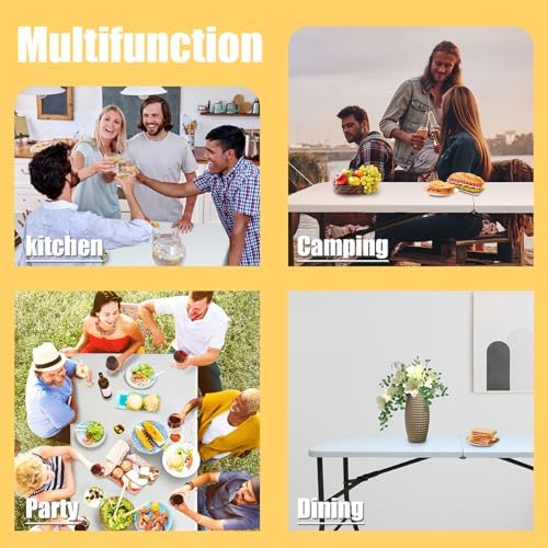 5FT Plastic Folding Table, Adjustable Height, White in White, alternate view 5