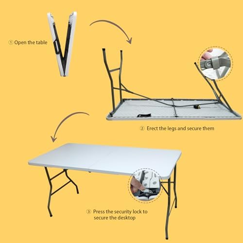 5FT Plastic Folding Table, Adjustable Height, White in White, alternate view 6