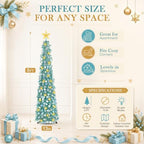 5FT Pop Up Christmas Tree with Lighted Top Star for Decorations, Aqua Blue in Aqua Blue, alternate view 5