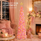 5FT Pop Up Christmas Tree with Lighted Top Star for Decorations, Pink in Light Pink, alternate view 3