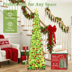 5FT Pop Up Christmas Tree with Timer Lights, Lime Green Tinsel Tree in Colorful Lime Green, alternate view 4