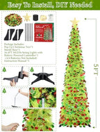 5FT Pop Up Christmas Tree with Timer Lights, Lime Green Tinsel Tree in Colorful Lime Green, alternate view 6
