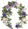 5FT Purple Artificial Flower Garland Rose Leaves for Wedding Arch in 1 in Purple & White