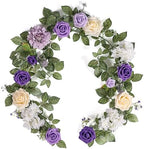 5FT Purple Artificial Flower Garland Rose Leaves for Wedding Arch in 1 in Purple & White
