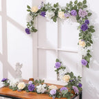 5FT Purple Artificial Flower Garland Rose Leaves for Wedding Arch in 1 in Purple & White, alternate view 2