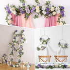 5FT Purple Artificial Flower Garland Rose Leaves for Wedding Arch in 1 in Purple & White, alternate view 6
