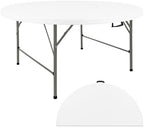 5FT Round Folding Table White Fold-in-Half with Carrying Handle Portable Plastic Table for Outdoor or Indoor
