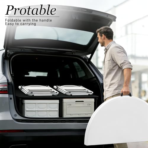 5FT Round Folding Table White Fold-in-Half with Carrying Handle Portable Plastic Table for Outdoor or Indoor, alternate view