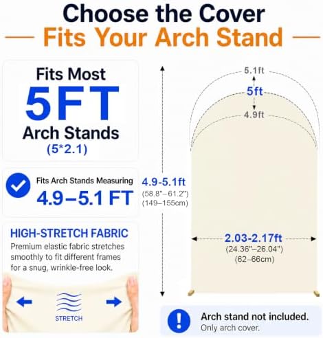 5FT Round Top Spandex Arch Cover - Elastic Wedding Arch Stand & Backdrop Cover for Baby Shower, Birthday, Bridal, alternate
