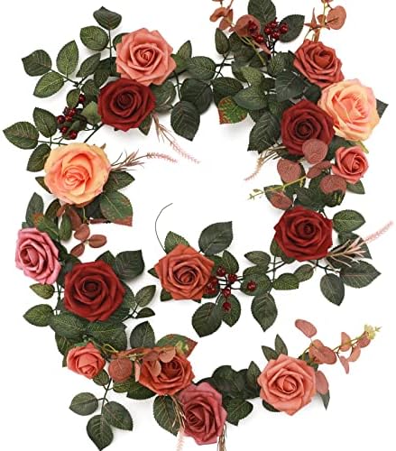 5FT Terracotta Artificial Flower Garland Fall Floral Garland Burnt Orange Arch Rose Vine for Wedding Ceremony, alternate view