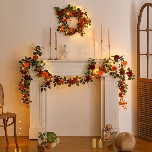 5FT Terracotta Artificial Flower Garland Fall Floral Garland Burnt Orange Arch Rose Vine for Wedding Ceremony, alternate view
