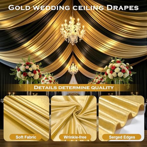 5FT x 50FT Gold Ceiling Drapes for Wedding Party Decor, alternate view 6