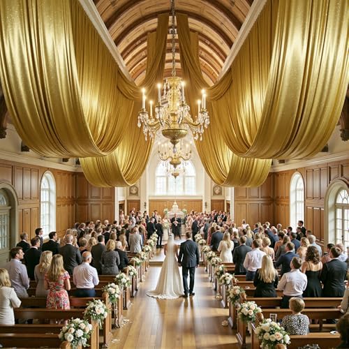 5FT x 50FT Gold Ceiling Drapes for Wedding Party Decor, alternate view 7
