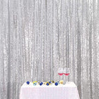 5FT x 7FT Silver Sequin Photography Backdrop Curtain for Party Decoration, Silver in 5x7 ft in Silver