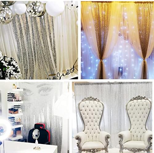 5FT x 7FT Silver Sequin Photography Backdrop Curtain for Party Decoration, Silver in 5x7 ft in Silver, alternate view 4