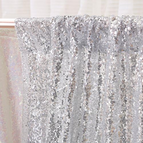 5FT x 7FT Silver Sequin Photography Backdrop Curtain for Party Decoration, Silver in 5x7 ft in Silver, alternate view 5