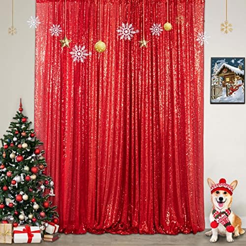 5FTx7FT Red Sequin Backdrop Curtain