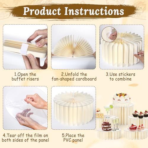 5Pack Buffet Risers Display Stands Foldable Food Risers for Buffet Table Tall Cake Cupcake Stands Cardboard, alternate view 5