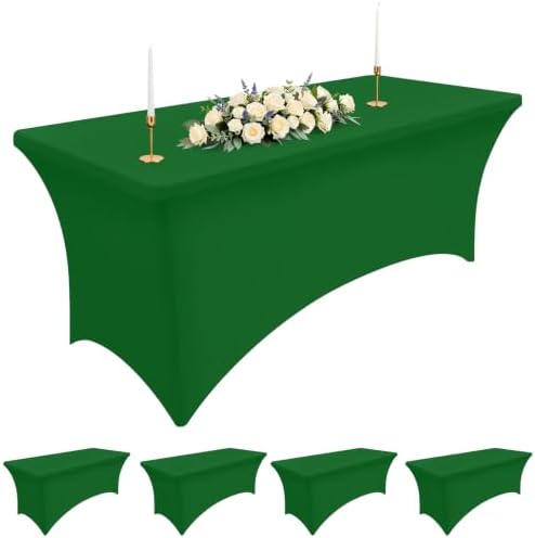 5Pack Spandex Table Cloth 6FT, Elastic Fitted EmeraldGreen Tablecloth in Emerald Green
