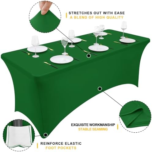 5Pack Spandex Table Cloth 6FT, Elastic Fitted EmeraldGreen Tablecloth in Emerald Green, alternate view 2