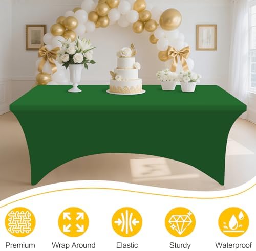 5Pack Spandex Table Cloth 6FT, Elastic Fitted EmeraldGreen Tablecloth in Emerald Green, alternate view 3