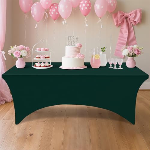 5Pack Spandex Table Cloth 6FT, Elastic Fitted Hunter Green Tablecloth in Hunter Green, alternate view 6