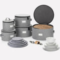 5PC China Storage Cases for Dinnerware - 13"-12"-10"-8.5" and 7" wide - 60 Plate Separators Included in Gray