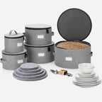 5PC China Storage Cases for Dinnerware - 13"-12"-10"-8.5" and 7" wide - 60 Plate Separators Included in Gray
