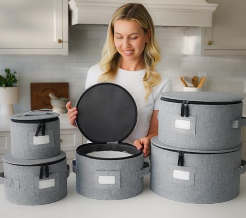 5PC China Storage Cases for Dinnerware - 13"-12"-10"-8.5" and 7" wide - 60 Plate Separators Included in Gray, alternate view
