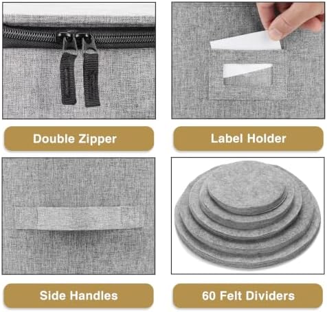5PC China Storage Cases for Dinnerware - 13"-12"-10"-8.5" and 7" wide - 60 Plate Separators Included in Gray, alternate view