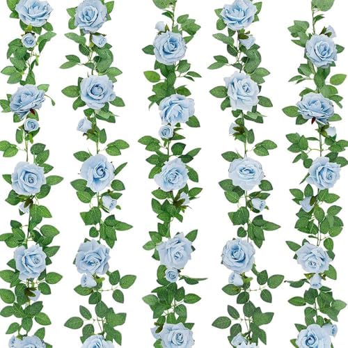 5Pcs 34FT Blue Flower Garland Artificial Rose Vine Wedding Home Decor