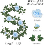 5Pcs 34FT Blue Flower Garland Artificial Rose Vine Wedding Home Decor, alternate view 3