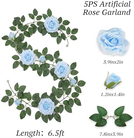 5Pcs 34FT Blue Flower Garland Artificial Rose Vine Wedding Home Decor, alternate view 3