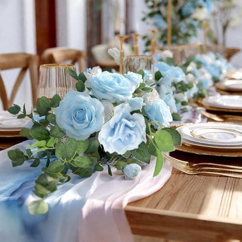 5Pcs 34FT Blue Flower Garland Artificial Rose Vine Wedding Home Decor, alternate view 6